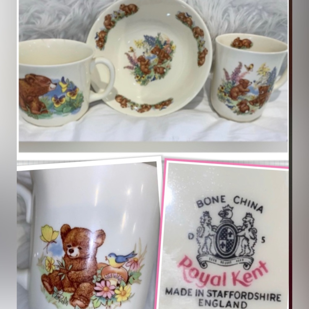 ROYAL KENT $150 TODDLER made in England child’s fine China bowl & 2 cups lot - Picture 4 of 9